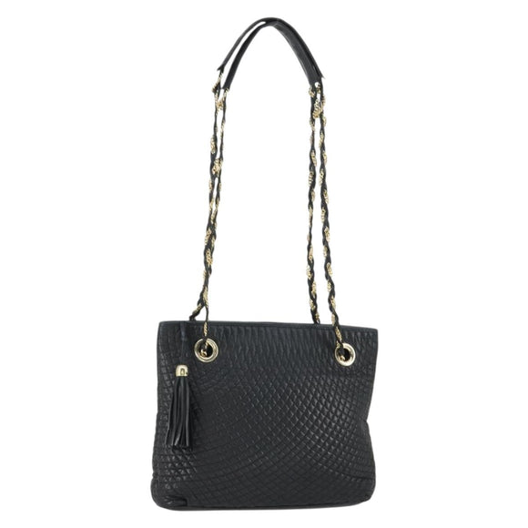 BALLY Chain Shoulder Bag Leather Black Gold Auth BA9958