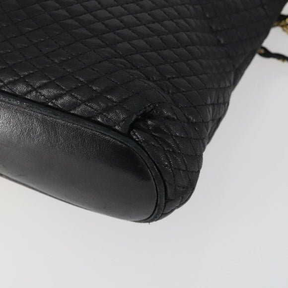 BALLY Chain Shoulder Bag Leather Black Gold Auth BA9958