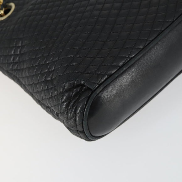 BALLY Chain Shoulder Bag Leather Black Gold Auth BA9958