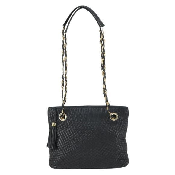 BALLY Chain Shoulder Bag Leather Black Gold Auth BA9958