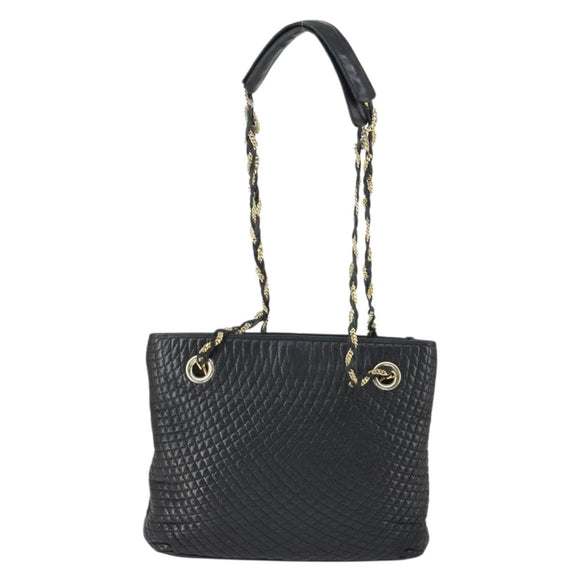 BALLY Chain Shoulder Bag Leather Black Gold Auth BA9958