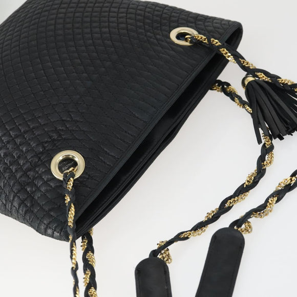BALLY Chain Shoulder Bag Leather Black Gold Auth BA9958