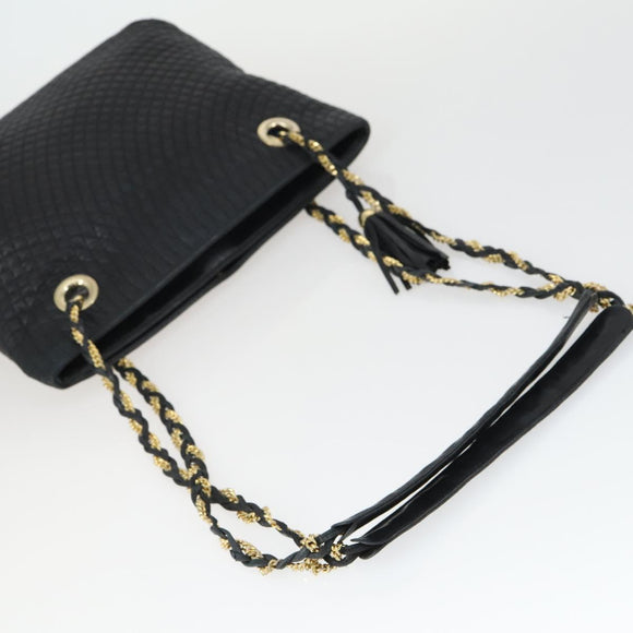 BALLY Chain Shoulder Bag Leather Black Gold Auth BA9958