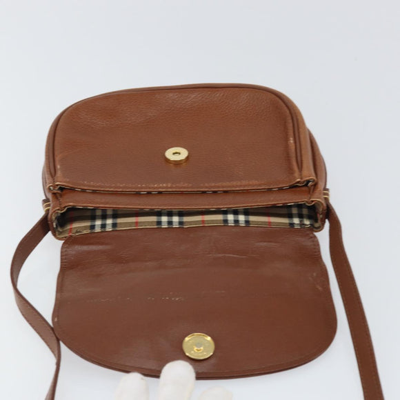 Burberrys Shoulder Bag Leather Brown Gold Auth BA9960