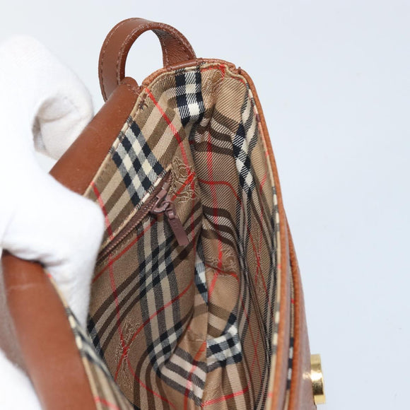 Burberrys Shoulder Bag Leather Brown Gold Auth BA9960