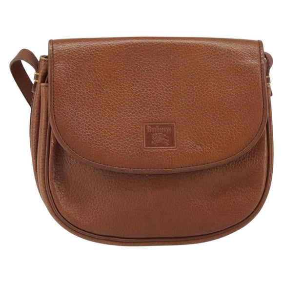 Burberrys Shoulder Bag Leather Brown Gold Auth BA9960