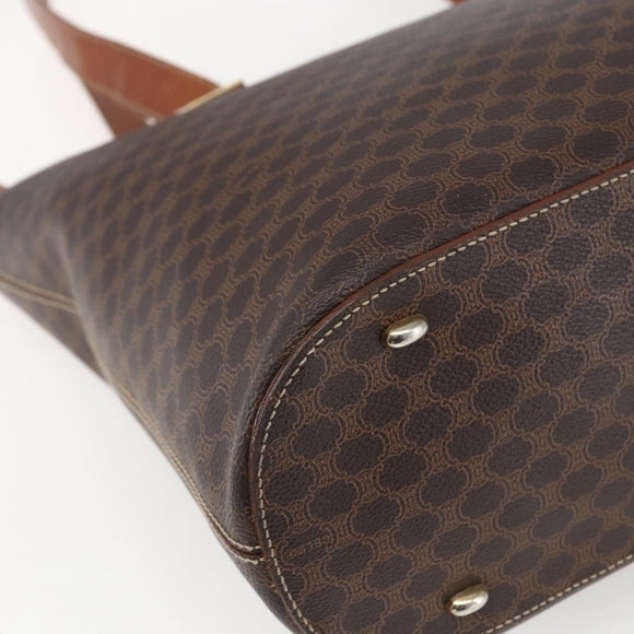 CELINE Macadam Canvas Tote Bag PVC Leather Brown Gold Auth BA9962