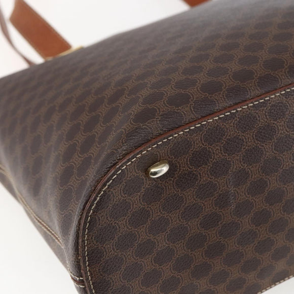 CELINE Macadam Canvas Tote Bag PVC Leather Brown Gold Auth BA9962