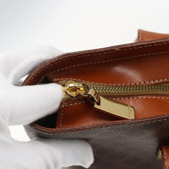 CELINE Macadam Canvas Tote Bag PVC Leather Brown Gold Auth BA9962