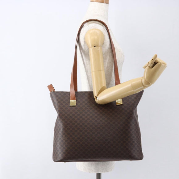 CELINE Macadam Canvas Tote Bag PVC Leather Brown Gold Auth BA9962