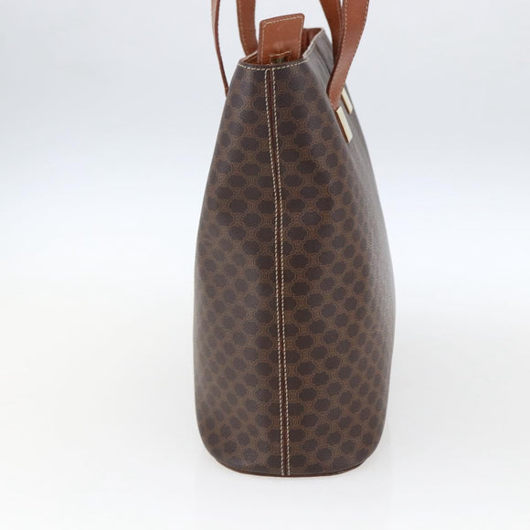 CELINE Macadam Canvas Tote Bag PVC Leather Brown Gold Auth BA9962