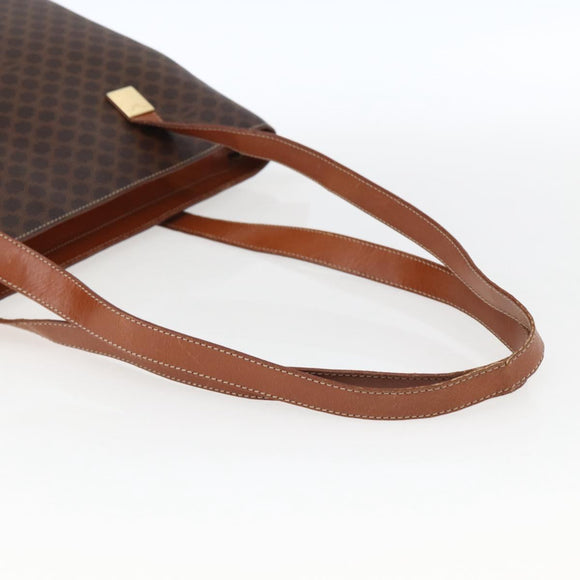 CELINE Macadam Canvas Tote Bag PVC Leather Brown Gold Auth BA9962