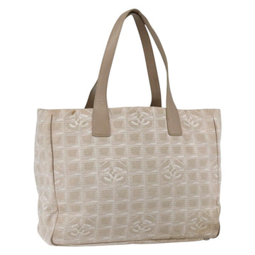 CHANEL New Travel Line Tote Bag Nylon Beige Gold CC Auth BA9963