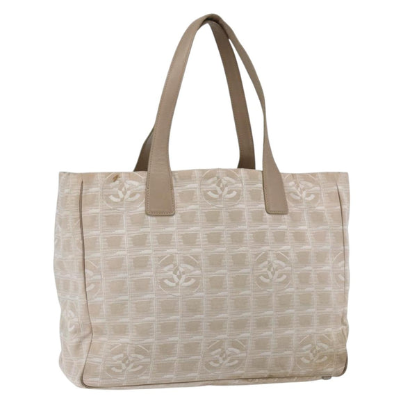 CHANEL New Travel Line Tote Bag Nylon Beige Gold CC Auth BA9963