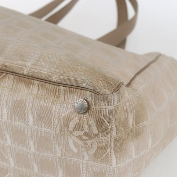 CHANEL New Travel Line Tote Bag Nylon Beige Gold CC Auth BA9963
