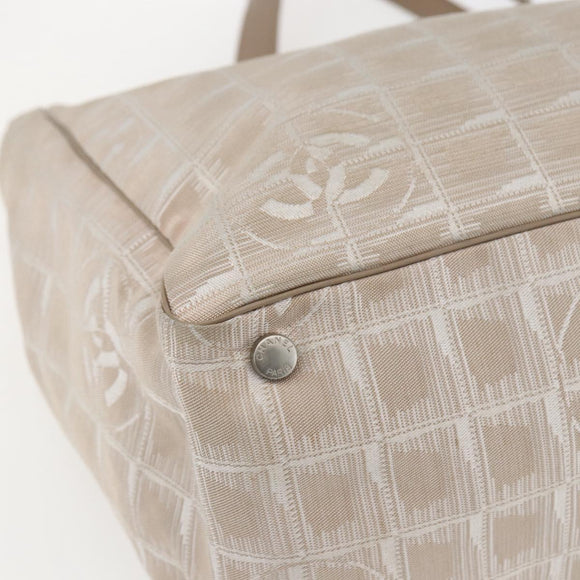CHANEL New Travel Line Tote Bag Nylon Beige Gold CC Auth BA9963