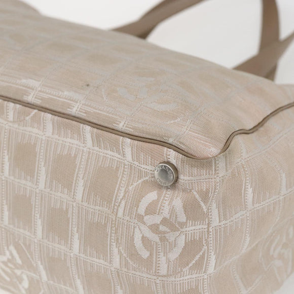 CHANEL New Travel Line Tote Bag Nylon Beige Gold CC Auth BA9963