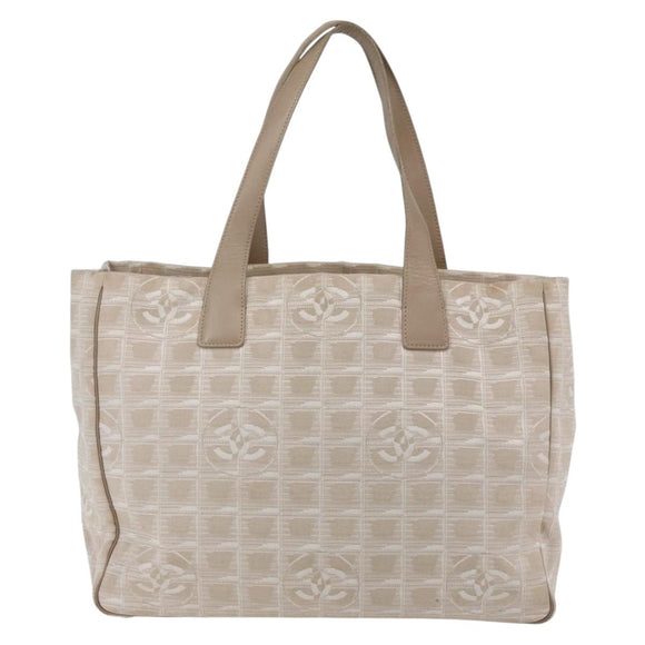 CHANEL New Travel Line Tote Bag Nylon Beige Gold CC Auth BA9963
