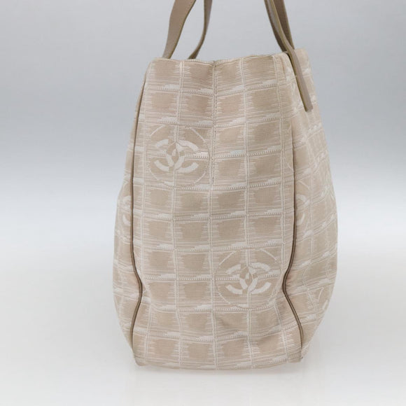 CHANEL New Travel Line Tote Bag Nylon Beige Gold CC Auth BA9963