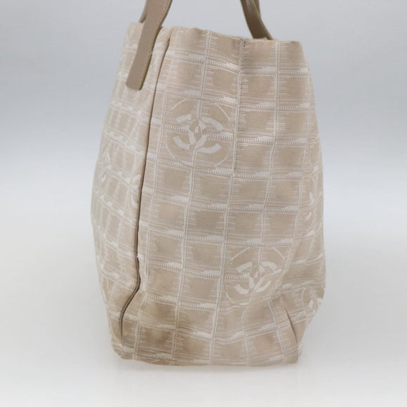 CHANEL New Travel Line Tote Bag Nylon Beige Gold CC Auth BA9963