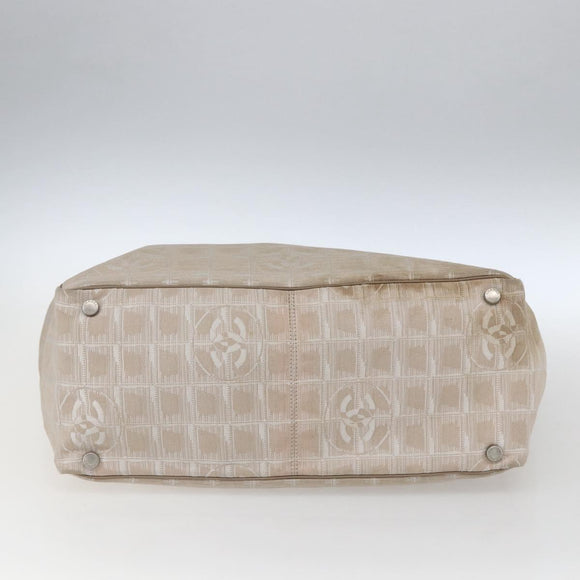 CHANEL New Travel Line Tote Bag Nylon Beige Gold CC Auth BA9963
