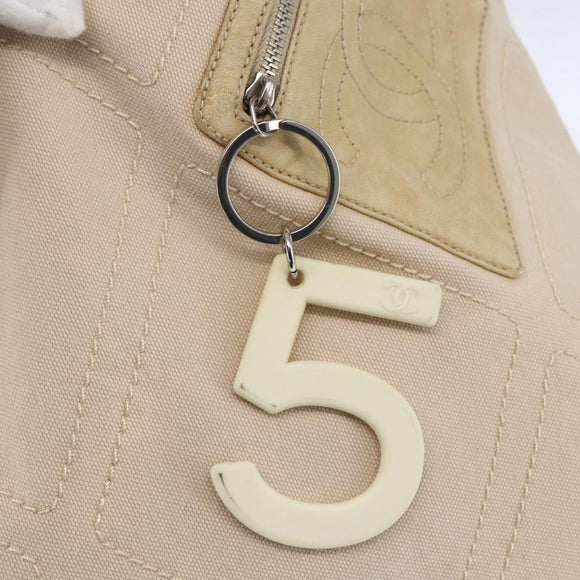 CHANEL Tote Bag Canvas Beige Silver CC Auth BA9964