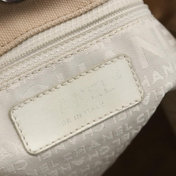 CHANEL Tote Bag Canvas Beige Silver CC Auth BA9964