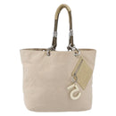 CHANEL Tote Bag Canvas Beige Silver CC Auth BA9964-2
