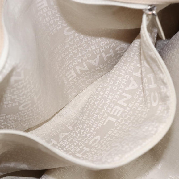 CHANEL Tote Bag Canvas Beige Silver CC Auth BA9964