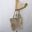 CHANEL Tote Bag Canvas Beige Silver CC Auth BA9964-22