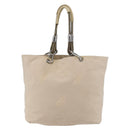 CHANEL Tote Bag Canvas Beige Silver CC Auth BA9964-3
