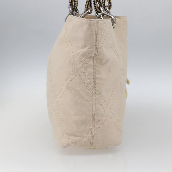 CHANEL Tote Bag Canvas Beige Silver CC Auth BA9964