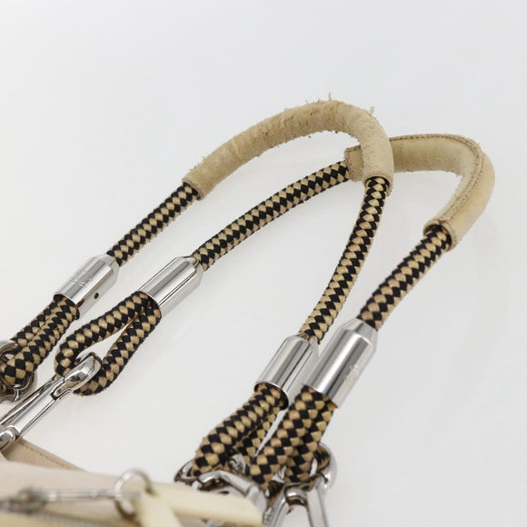 CHANEL Tote Bag Canvas Beige Silver CC Auth BA9964