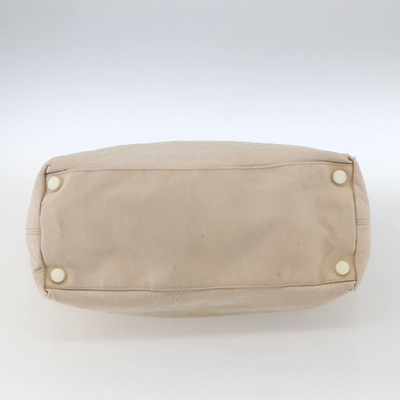 CHANEL Tote Bag Canvas Beige Silver CC Auth BA9964