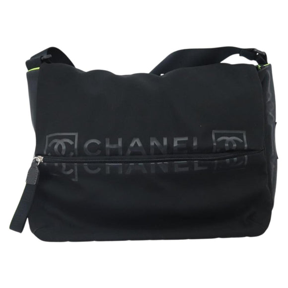 CHANEL Sports Line Shoulder Bag Nylon Black CC Auth BA9965
