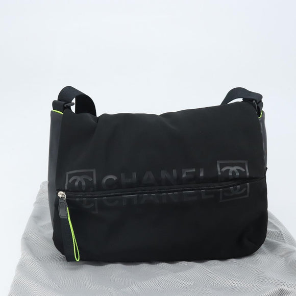 CHANEL Sports Line Shoulder Bag Nylon Black CC Auth BA9965