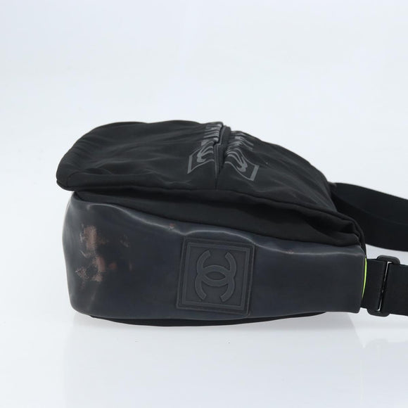 CHANEL Sports Line Shoulder Bag Nylon Black CC Auth BA9965