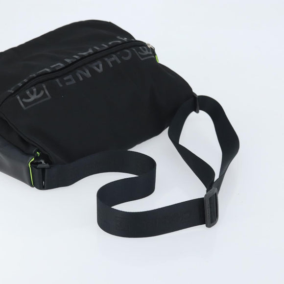 CHANEL Sports Line Shoulder Bag Nylon Black CC Auth BA9965