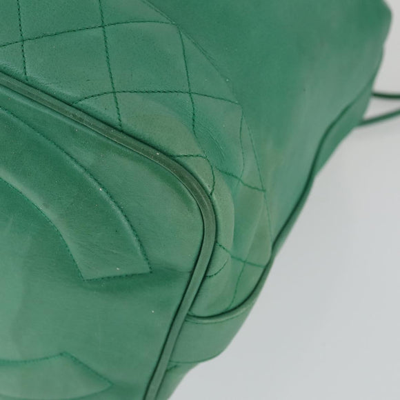 CHANEL Chain Shoulder Bag Lamb Skin Green Gold CC Auth BA9966