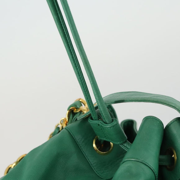 CHANEL Chain Shoulder Bag Lamb Skin Green Gold CC Auth BA9966