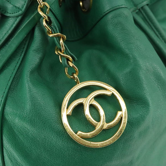 CHANEL Chain Shoulder Bag Lamb Skin Green Gold CC Auth BA9966