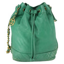 CHANEL Chain Shoulder Bag Lamb Skin Green Gold CC Auth BA9966-13
