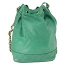CHANEL Chain Shoulder Bag Lamb Skin Green Gold CC Auth BA9966-2