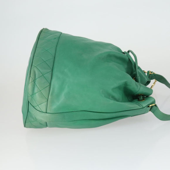 CHANEL Chain Shoulder Bag Lamb Skin Green Gold CC Auth BA9966