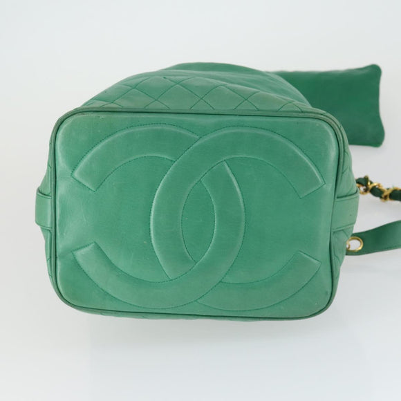 CHANEL Chain Shoulder Bag Lamb Skin Green Gold CC Auth BA9966