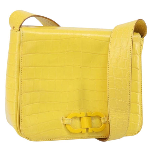 Salvatore Ferragamo Shoulder Bag Leather Yellow Gold Auth BA9970