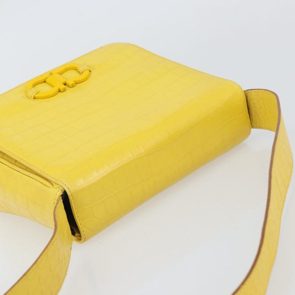 Salvatore Ferragamo Shoulder Bag Leather Yellow Gold Auth BA9970