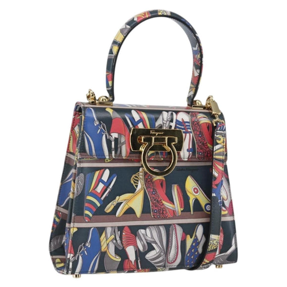 Salvatore Ferragamo Gancini Bag Leather 2way Multicolor Gold Auth BA9972V