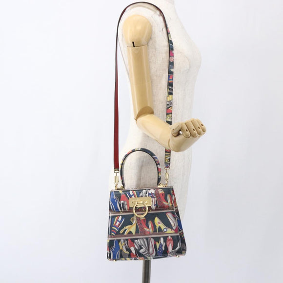 Salvatore Ferragamo Gancini Bag Leather 2way Multicolor Gold Auth BA9972V