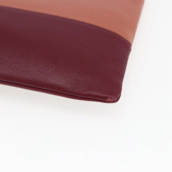 CELINE Pouch Leather Red Gold Auth BA9976
